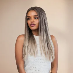 ⁦פאה אירופאיות ייבוש טבעי חלק בלונד שורש כהה⁩ – תמונה ⁦2⁩