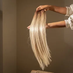 ⁦צמיד שיער - בלונד עם שורש חום בהיר⁩ – תמונה ⁦2⁩